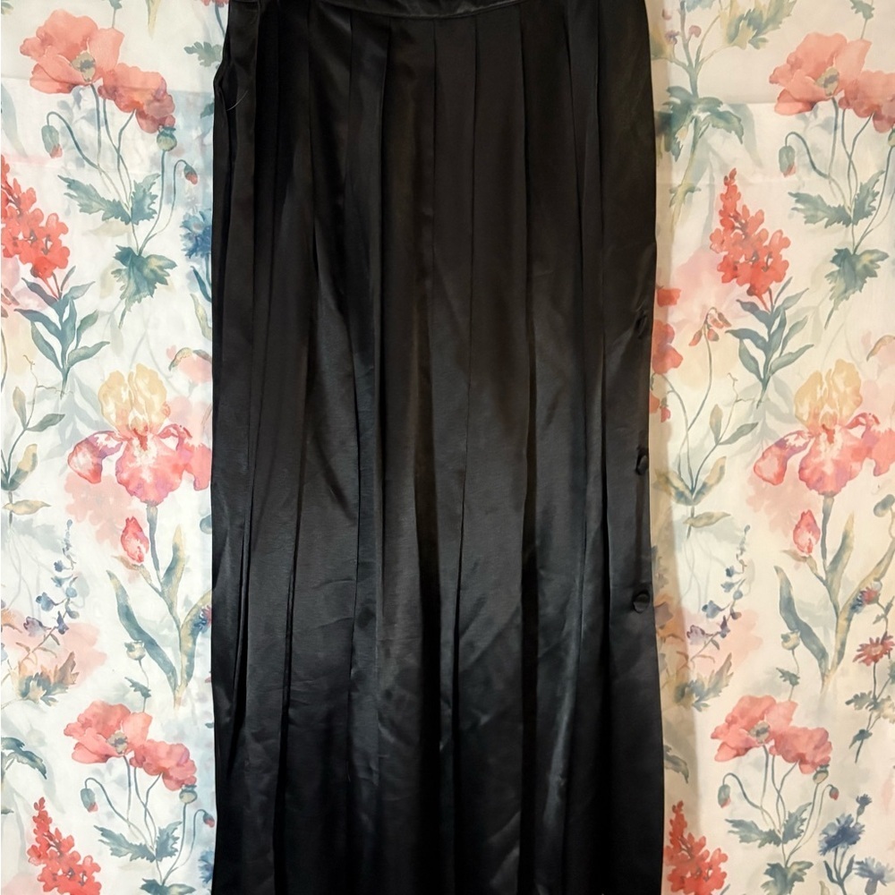 Vintage Black Pleated Maxi Skirt